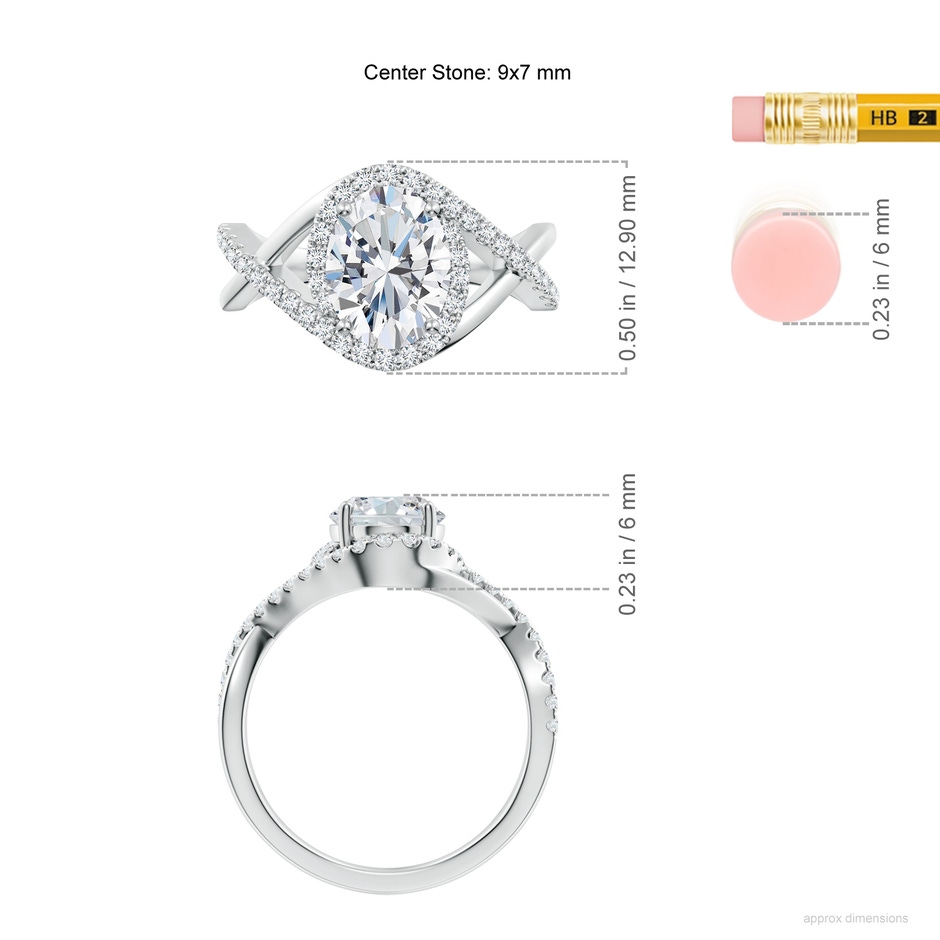9x7mm GVS2 Oval Diamond Criss Cross Shank Engagement Ring with Accents in P950 Platinum ruler