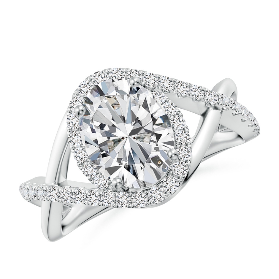 9x7mm HSI2 Oval Diamond Criss Cross Shank Engagement Ring with Accents in White Gold 