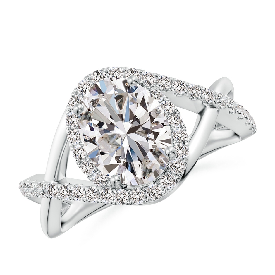 9x7mm IJI1I2 Oval Diamond Criss Cross Shank Engagement Ring with Accents in White Gold 