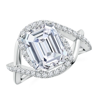 10x7mm GVS2 Emerald-Cut Diamond Criss Cross Shank Engagement Ring with Accents in P950 Platinum