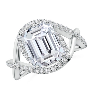 10x7mm HSI2 Emerald-Cut Diamond Criss Cross Shank Engagement Ring with Accents in P950 Platinum