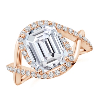 10x7mm HSI2 Emerald-Cut Diamond Criss Cross Shank Engagement Ring with Accents in Rose Gold