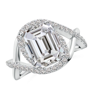 10x7mm IJI1I2 Emerald-Cut Diamond Criss Cross Shank Engagement Ring with Accents in P950 Platinum