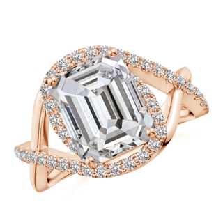 10x7mm IJI1I2 Emerald-Cut Diamond Criss Cross Shank Engagement Ring with Accents in Rose Gold