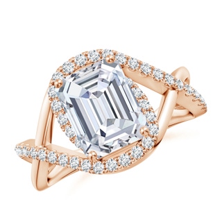 9x7mm GVS2 Emerald-Cut Diamond Criss Cross Shank Engagement Ring with Accents in Rose Gold