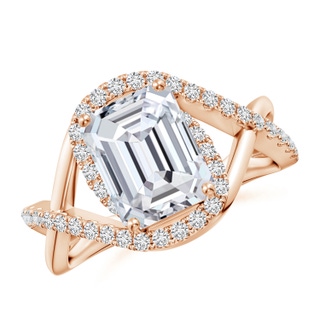 9x7mm HSI2 Emerald-Cut Diamond Criss Cross Shank Engagement Ring with Accents in 10K Rose Gold