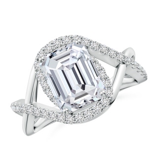 9x7mm HSI2 Emerald-Cut Diamond Criss Cross Shank Engagement Ring with Accents in P950 Platinum