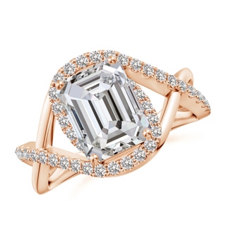 9x7mm IJI1I2 Emerald-Cut Diamond Criss Cross Shank Engagement Ring with Accents in 9K Rose Gold