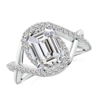 9x7mm IJI1I2 Emerald-Cut Diamond Criss Cross Shank Engagement Ring with Accents in P950 Platinum