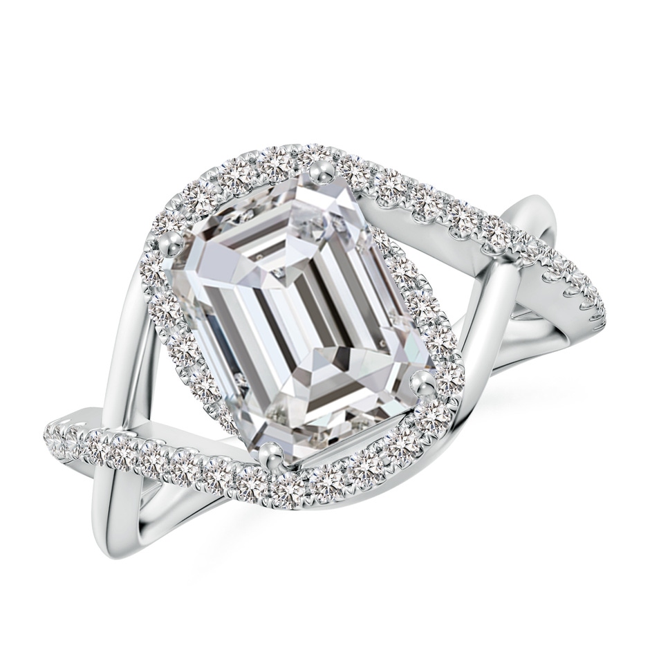 9x7mm IJI1I2 Emerald-Cut Diamond Criss Cross Shank Engagement Ring with Accents in White Gold 