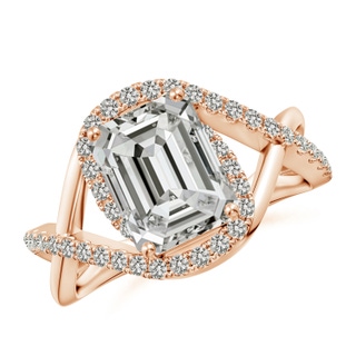 9x7mm KI3 Emerald-Cut Diamond Criss Cross Shank Engagement Ring with Accents in 18K Rose Gold