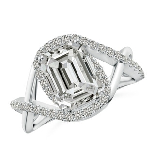 9x7mm KI3 Emerald-Cut Diamond Criss Cross Shank Engagement Ring with Accents in P950 Platinum