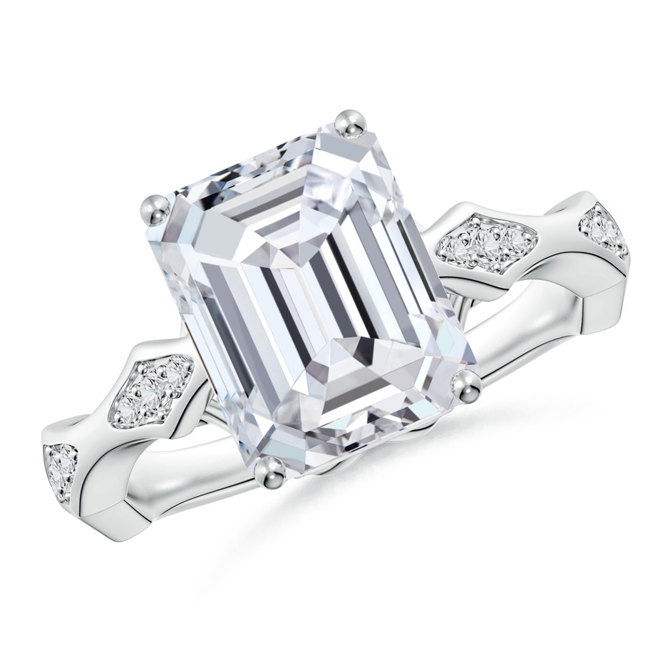 10x7mm HSI2 Emerald-Cut Diamond Wavy Shank Engagement Ring with Accents in White Gold 