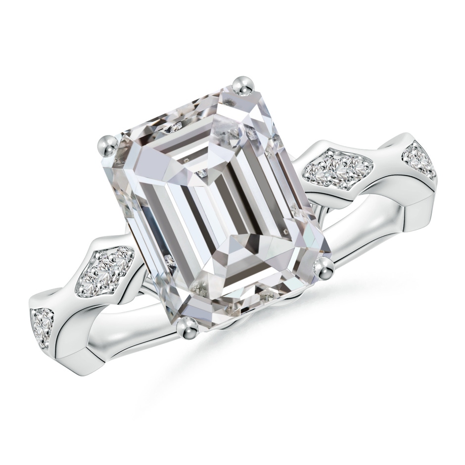 10x7mm IJI1I2 Emerald-Cut Diamond Wavy Shank Engagement Ring with Accents in White Gold 