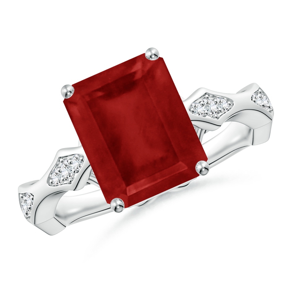 10x8mm AA Emerald-Cut Ruby Wavy Shank Engagement Ring with Accents in White Gold 