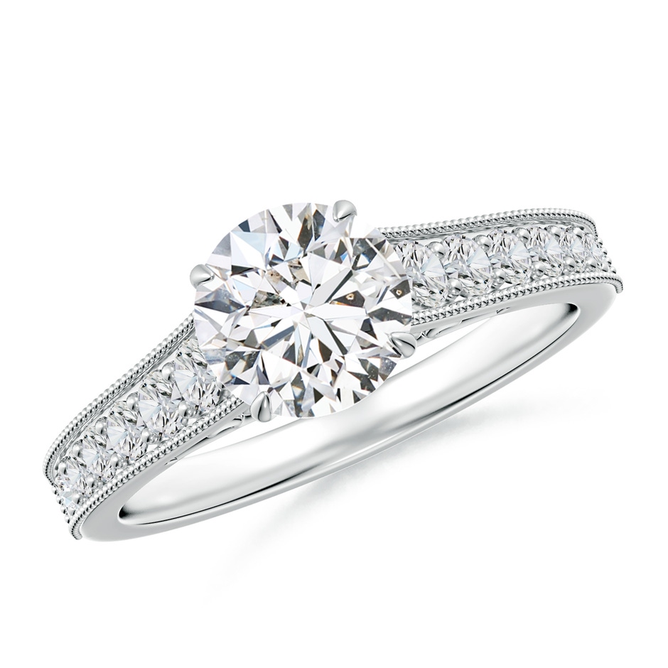 7mm HSI2 Vintage Inspired Round Diamond Engagement Ring with Milgrain in White Gold 