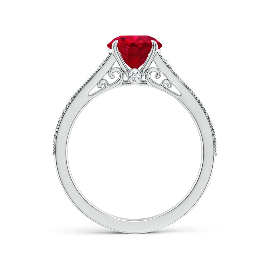 7mm AAA Vintage Inspired Round Ruby Engagement Ring with Milgrain in White Gold side 199