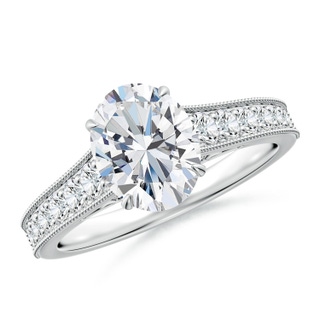 9x7mm GVS2 Vintage Inspired Oval Diamond Engagement Ring with Milgrain in P950 Platinum