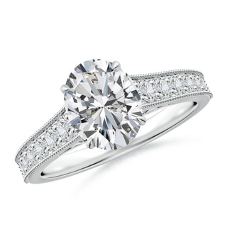 9x7mm HSI2 Vintage Inspired Oval Diamond Engagement Ring with Milgrain in P950 Platinum