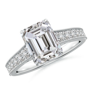 9x7mm IJI1I2 Vintage Inspired Emerald-Cut Diamond Engagement Ring with Milgrain in P950 Platinum