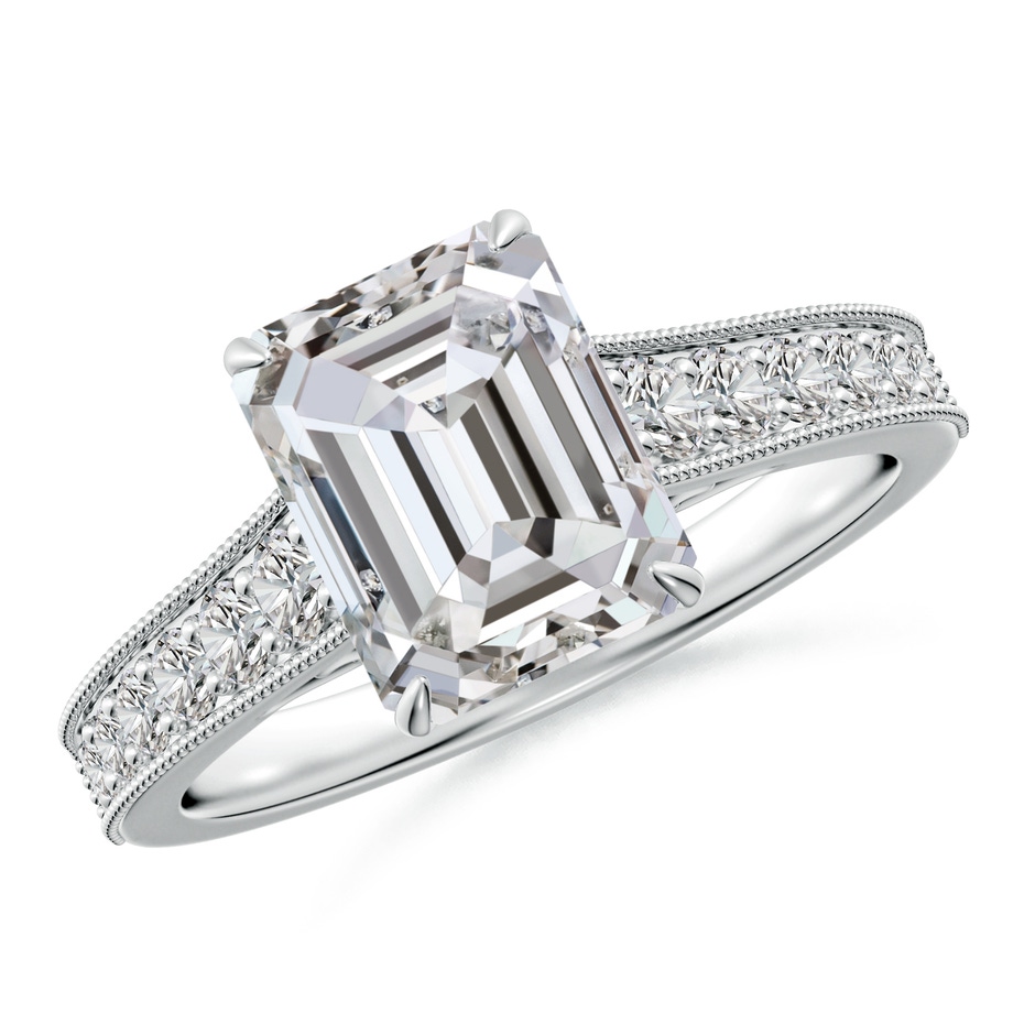 9x7mm IJI1I2 Vintage Inspired Emerald-Cut Diamond Engagement Ring with Milgrain in White Gold 