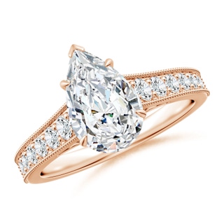 11x7mm GVS2 Vintage Inspired Pear-Shaped Diamond Engagement Ring with Milgrain in Rose Gold