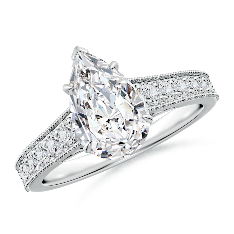 11x7mm HSI2 Vintage Inspired Pear-Shaped Diamond Engagement Ring with Milgrain in White Gold 