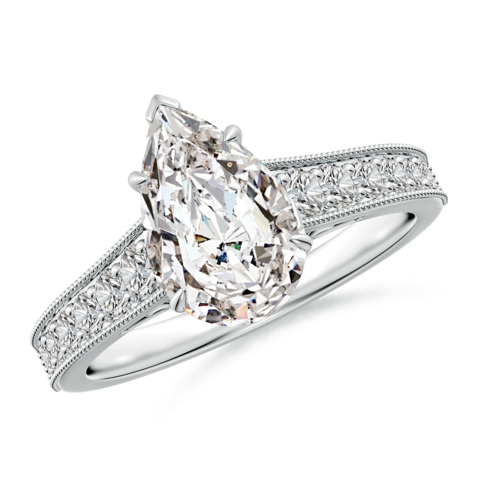 11x7mm IJI1I2 Vintage Inspired Pear-Shaped Diamond Engagement Ring with Milgrain in White Gold 