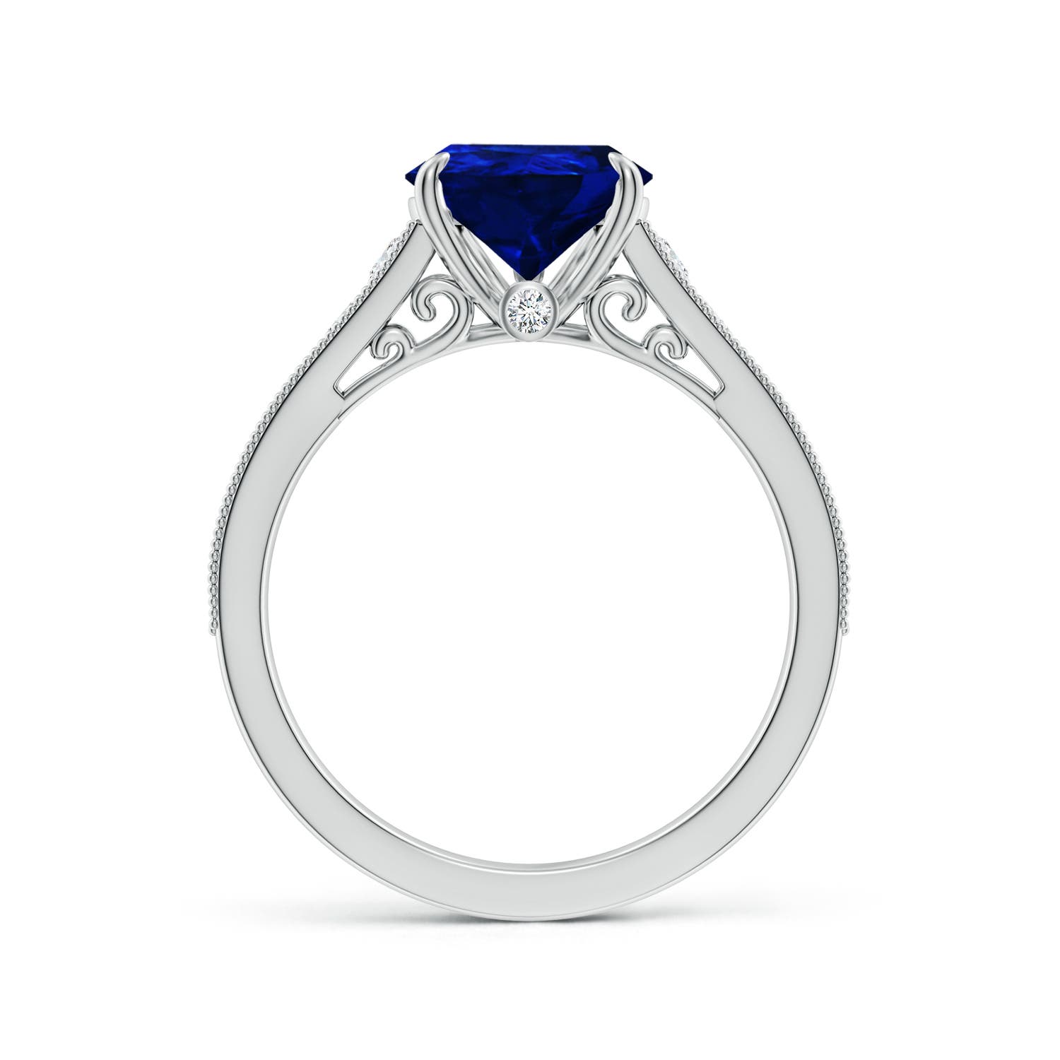 10x8mm AAAA Vintage Inspired Pear-Shaped Blue Sapphire Engagement Ring with Milgrain in 18K White Gold