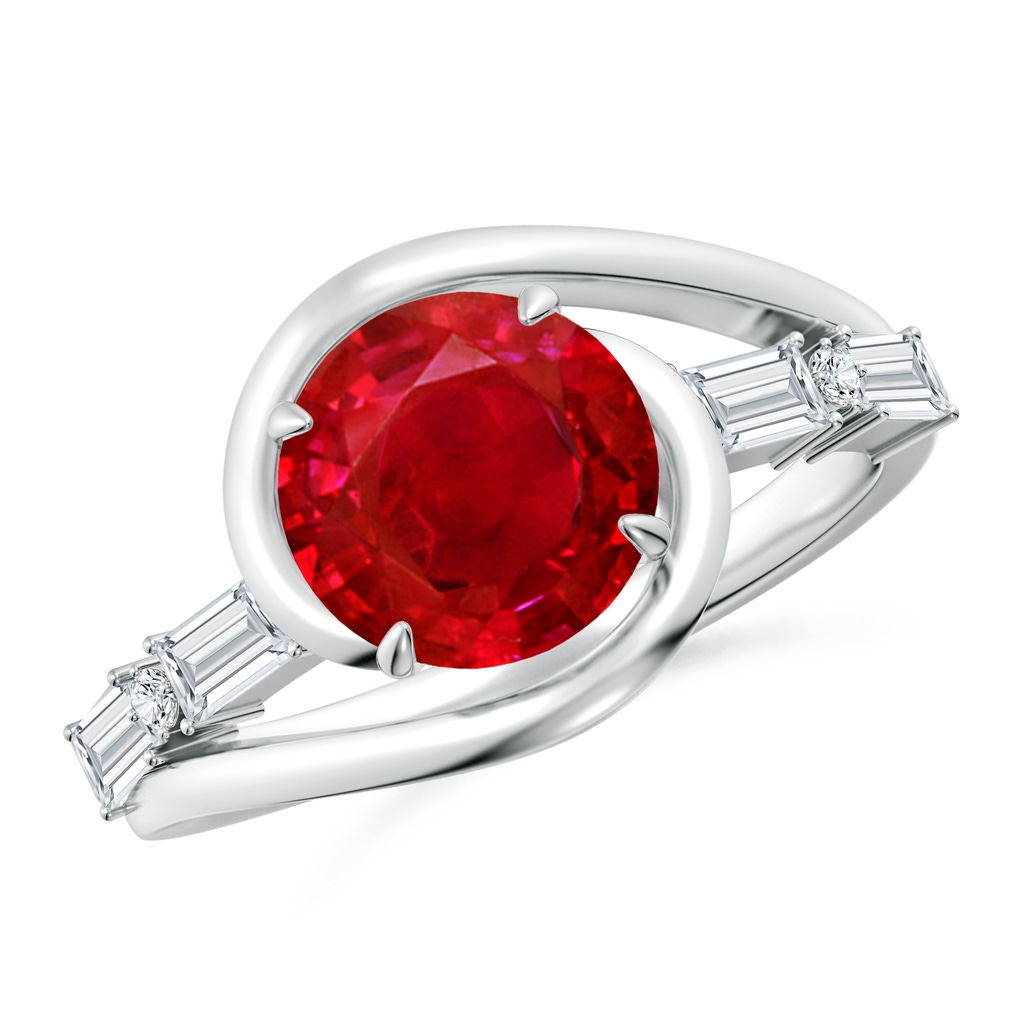 8mm AAA Vintage Inspired Round Ruby Bypass Shank Engagement Ring in White Gold