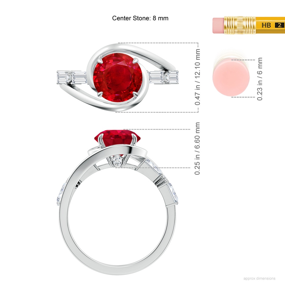 8mm AAA Vintage Inspired Round Ruby Bypass Shank Engagement Ring in White Gold ruler