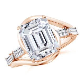 10x7mm HSI2 Vintage Inspired Emerald-Cut Diamond Bypass Shank Engagement Ring in 10K Rose Gold