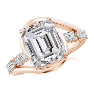 10x7mm IJI1I2 Vintage Inspired Emerald-Cut Diamond Bypass Shank Engagement Ring in 18K Rose Gold