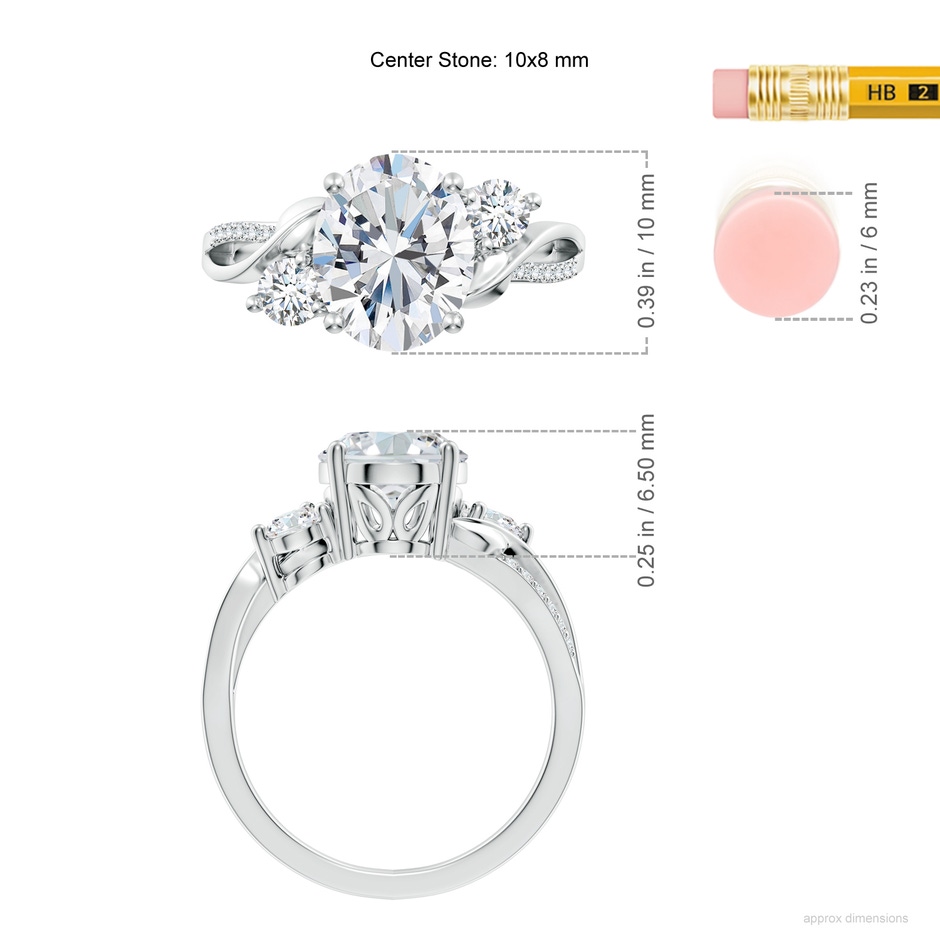10x8mm GVS2 Nature Inspired Oval Diamond Twisted Vine Engagement Ring in White Gold ruler