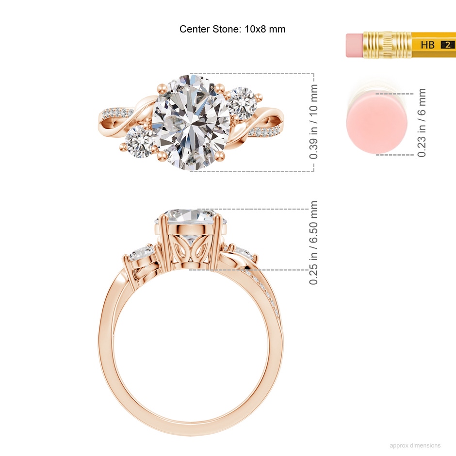10x8mm IJI1I2 Nature Inspired Oval Diamond Twisted Vine Engagement Ring in Rose Gold ruler