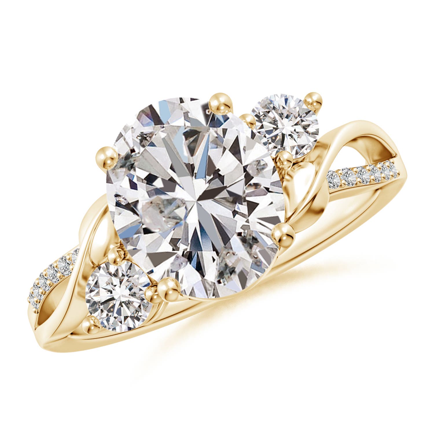 Angara 2.88 CTW Nature Inspired Oval Diamond Twisted Vine Engagement Ring in 14K Yellow Gold
