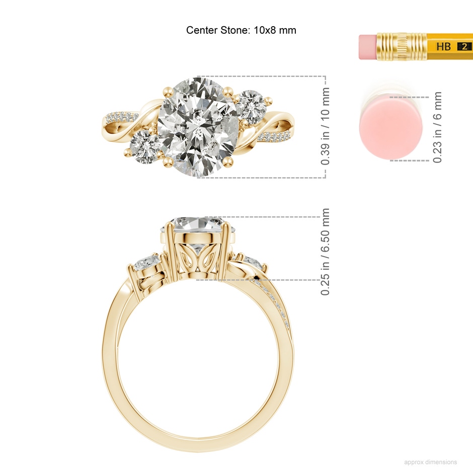 10x8mm KI3 Nature Inspired Oval Diamond Twisted Vine Engagement Ring in Yellow Gold ruler