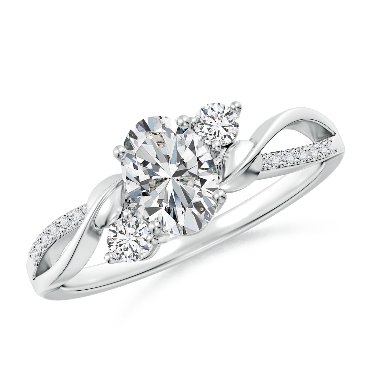 7x5mm HSI2 Nature Inspired Oval Diamond Twisted Vine Engagement Ring in 18CT White Gold