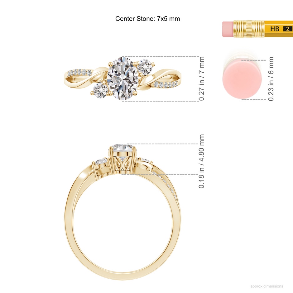 7x5mm IJI1I2 Nature Inspired Oval Diamond Twisted Vine Engagement Ring in Yellow Gold ruler