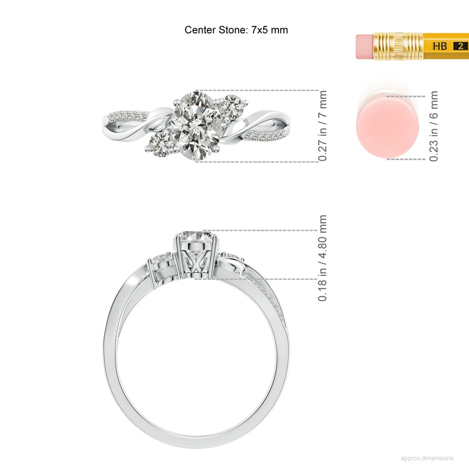 7x5mm KI3 Nature Inspired Oval Diamond Twisted Vine Engagement Ring in White Gold ruler