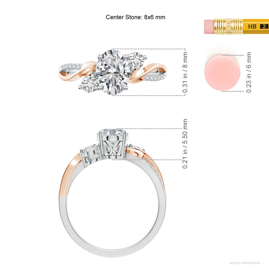 8x6mm HSI2 Nature Inspired Oval Diamond Twisted Vine Engagement Ring in 10K White Gold 10K Rose Gold ruler