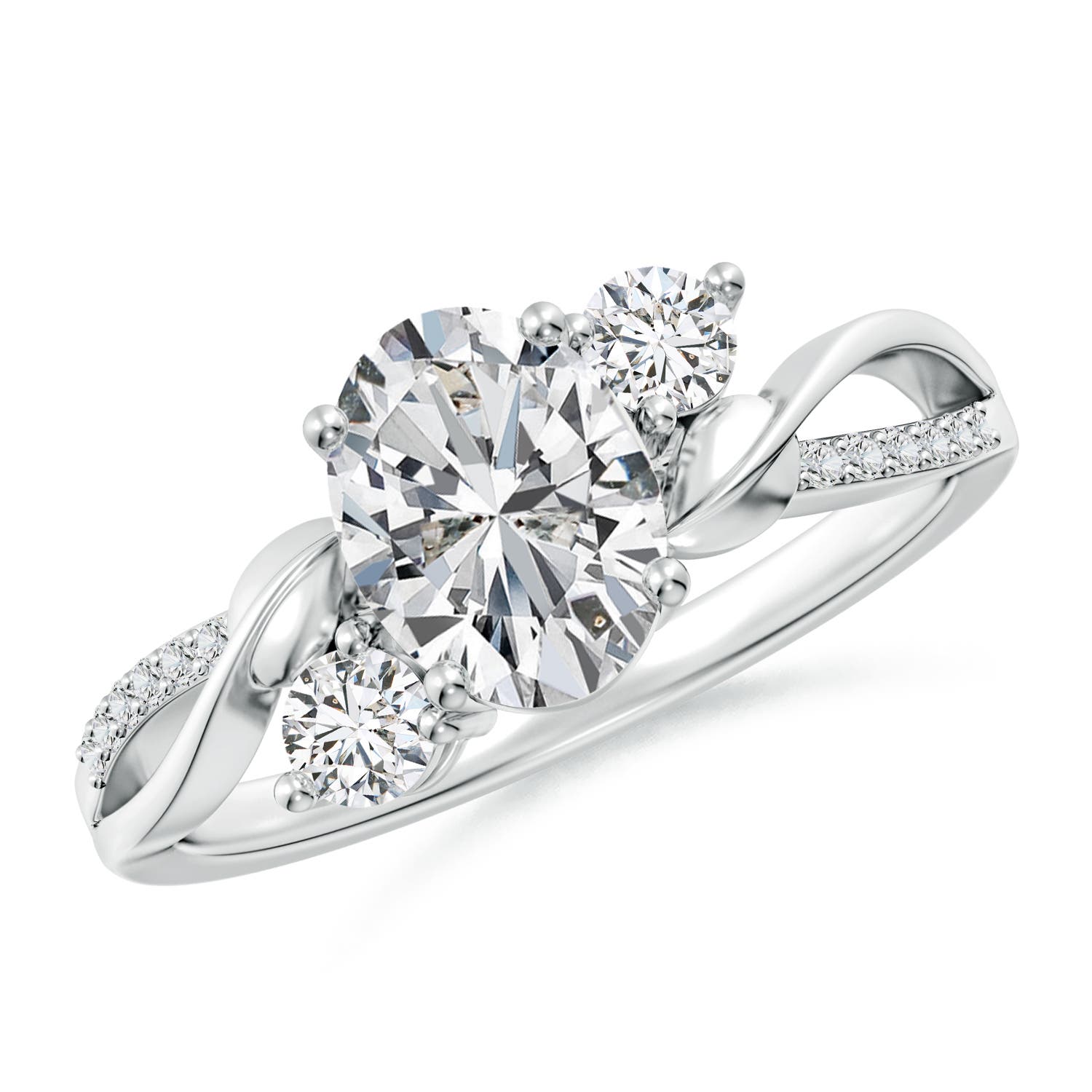 8x6mm HSI2 Nature Inspired Oval Diamond Twisted Vine Engagement Ring in 18K White Gold