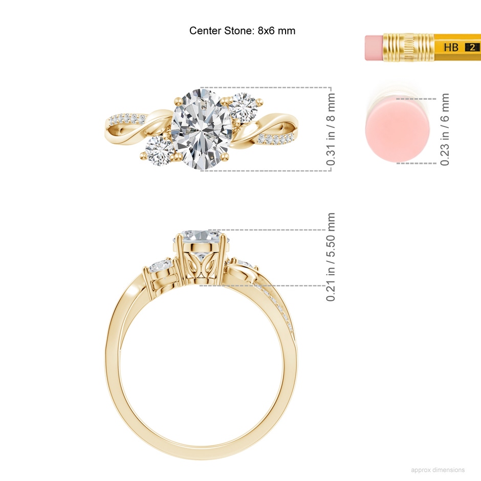 8x6mm HSI2 Nature Inspired Oval Diamond Twisted Vine Engagement Ring in Yellow Gold ruler