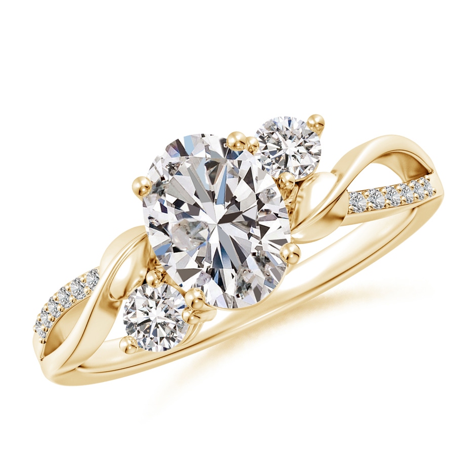 8x6mm IJI1I2 Nature Inspired Oval Diamond Twisted Vine Engagement Ring in Yellow Gold 
