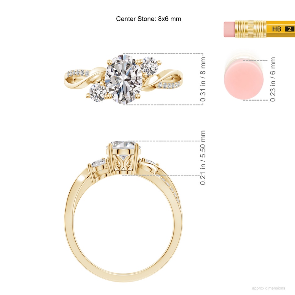 8x6mm IJI1I2 Nature Inspired Oval Diamond Twisted Vine Engagement Ring in Yellow Gold ruler
