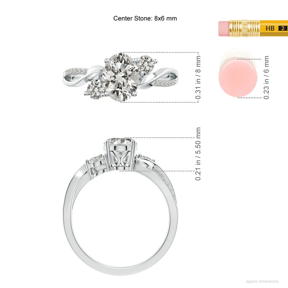 8x6mm KI3 Nature Inspired Oval Diamond Twisted Vine Engagement Ring in White Gold ruler