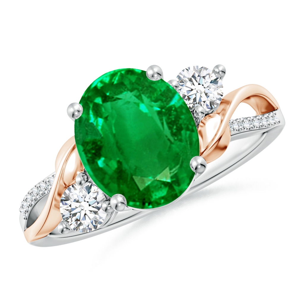 10x8mm AAAA Nature Inspired Oval Emerald Twisted Vine Engagement Ring in White Gold Rose Gold