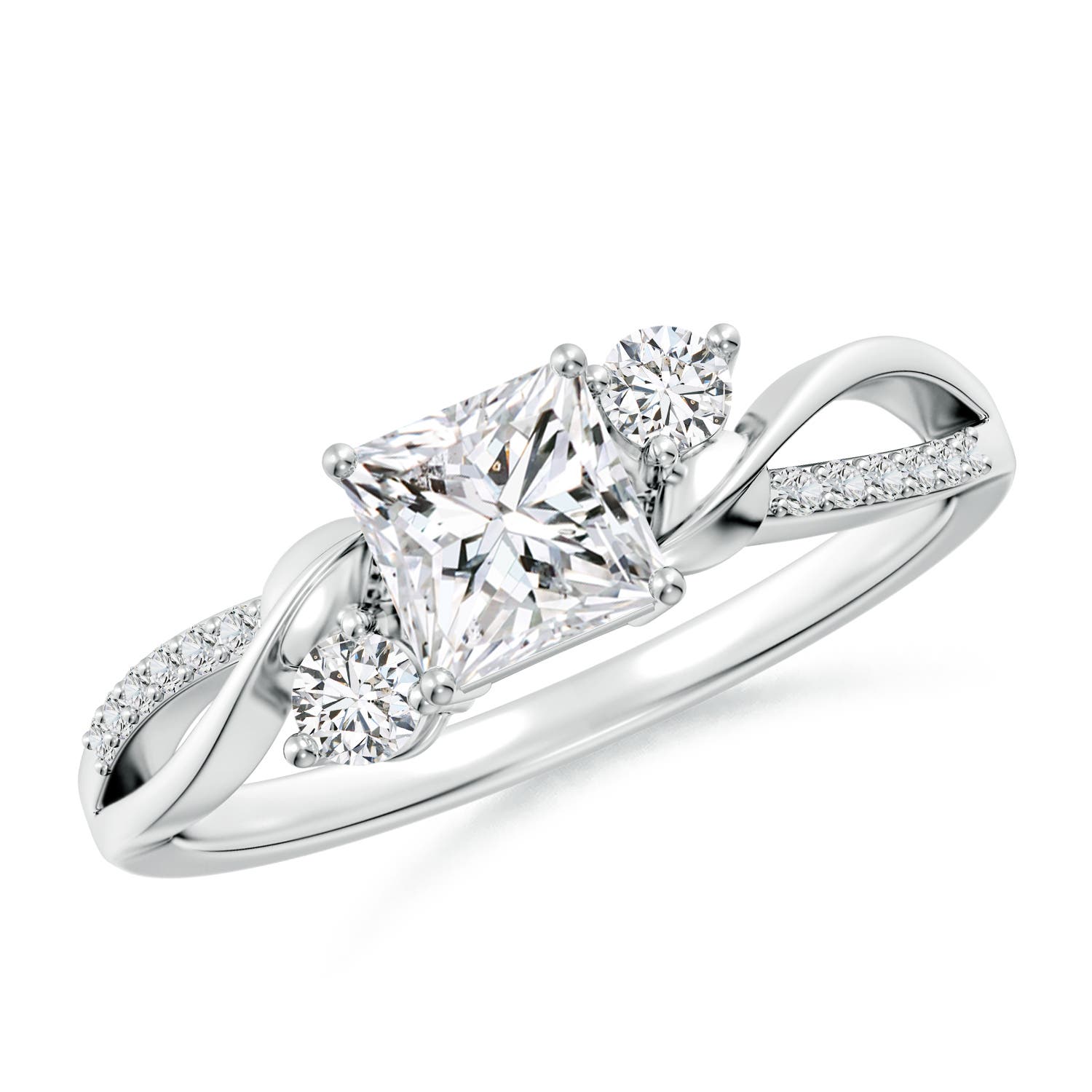 5mm HSI2 Nature Inspired Princess-Cut Diamond Twisted Vine Engagement Ring in 18K White Gold