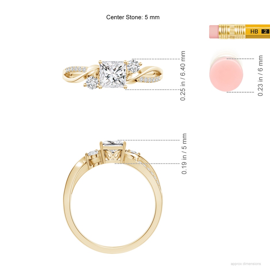 5mm HSI2 Nature Inspired Princess-Cut Diamond Twisted Vine Engagement Ring in Yellow Gold ruler