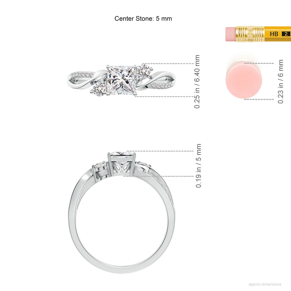 5mm IJI1I2 Nature Inspired Princess-Cut Diamond Twisted Vine Engagement Ring in 18K White Gold ruler
